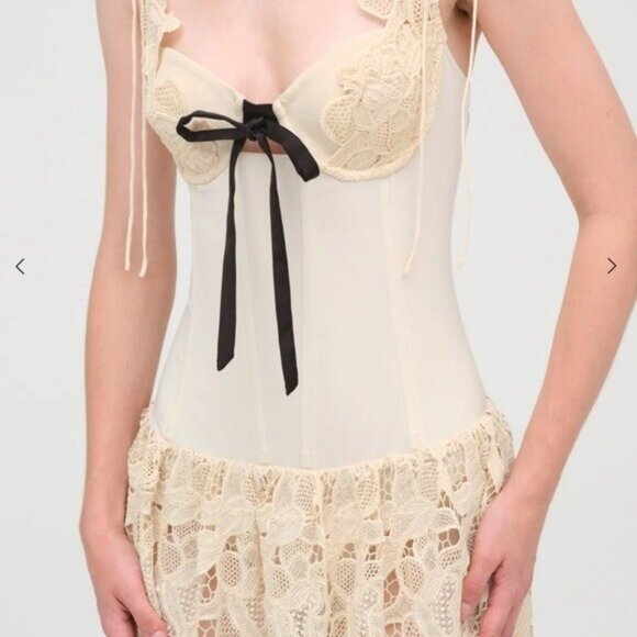 For Love And Lemons Cream Lace Maxi Dress with Black Bow - Picture 2 of 12